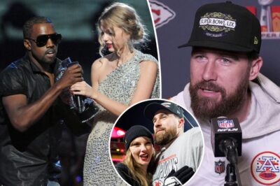 Travis Kelce Had A Stone Cold One-Word Response To Kanye West Question At Super Bowl Media Week