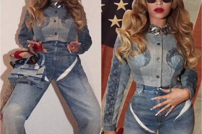 Beyonce goes double denim with a cowboy hat and American flag scarf… just days before her Cowboy Carter album release