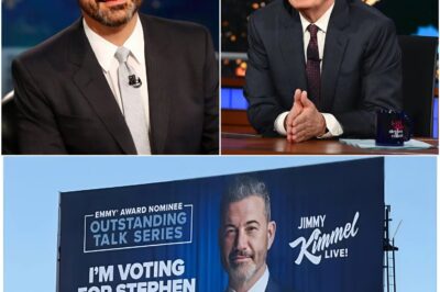 Jimmy Kimmel has put up a billboard endorsing Stephen Colbert for an Emmy, but the “we’re all in this together” statement was part of his joke, not the main message on the billboard