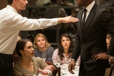 Emily Carter stepped into a luxury restaurant in Los Angeles, cradling her sleeping daughter. “Please… just a bite. She hasn’t eaten all day.” The waiter sneered, “People like you aren’t welcome here,” and raised his hand to shove her out. Then a calm voice cut through the silence: “Touch her—and you’ll regret it.” A young billionaire, Leon Harrington, stood up… and what he did next would shame the entire room.